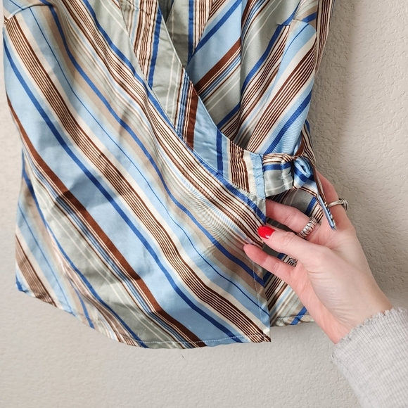 XHILARATION x VINTAGE Y2K artsy satin wrap‎ stripe top size M - Picture 3 of 7